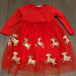 Little Girl Chrietmas Red Reindeer Dress